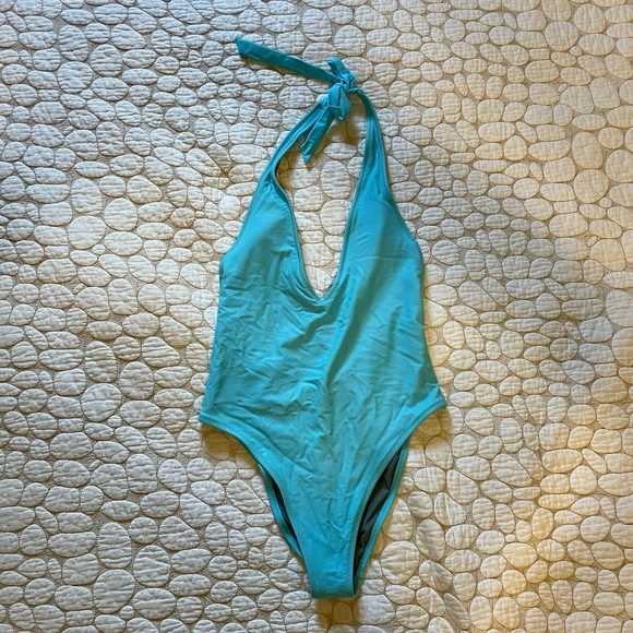 aerie deep-v halter one piece - bright blue - S - Picture 3 of 6